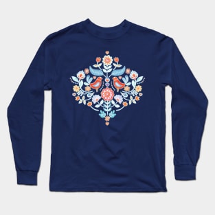 Happy Folk Summer Floral on Navy Long Sleeve T-Shirt